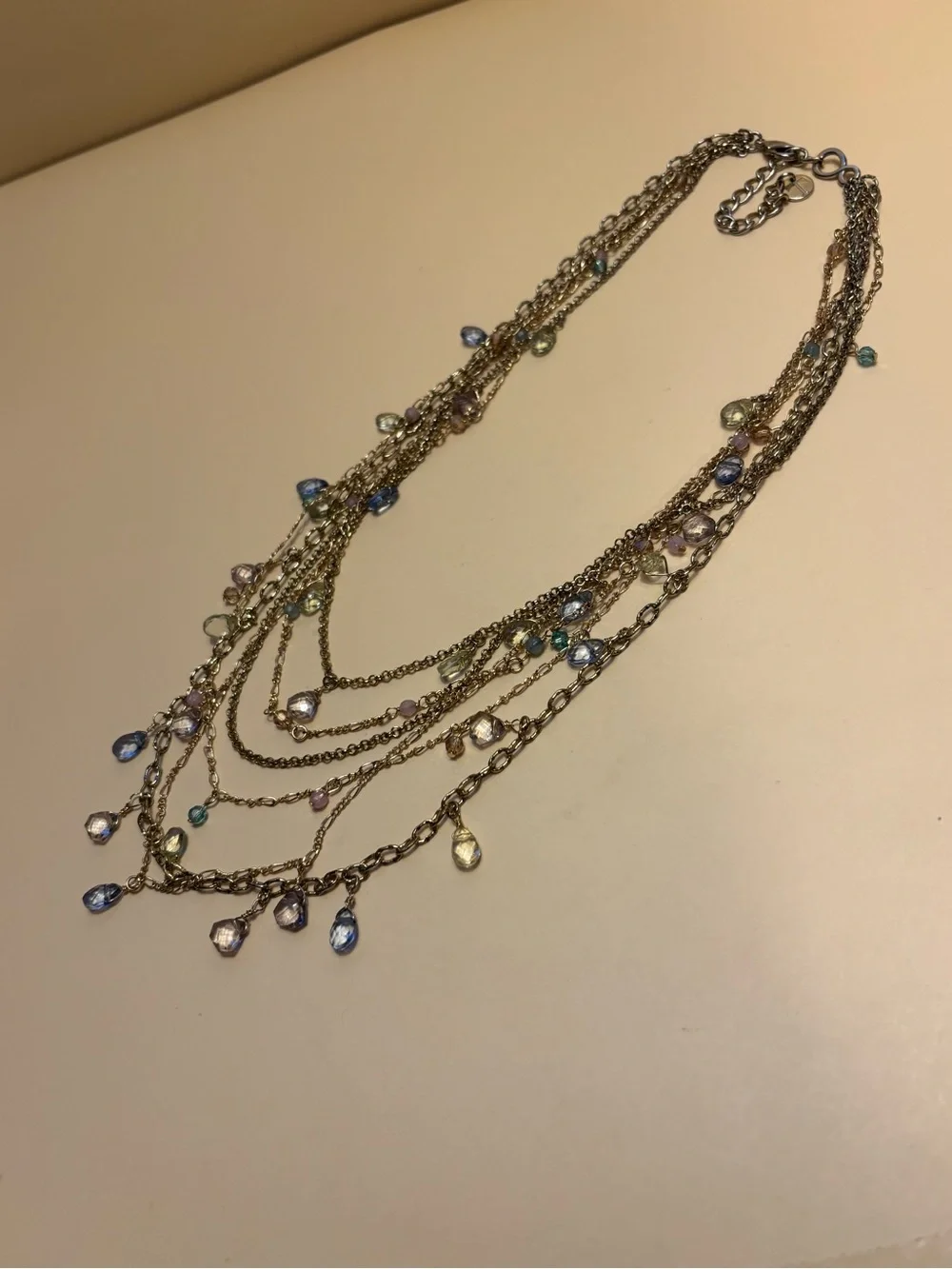 Talbots Multi-Strand Gold Necklace with Multi Colored Teardrop Crystal Beads